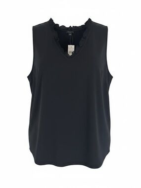 NWT Ann Taylor Factory Black V-Neck Ruffle Trim Sleeveless Blouse XL
